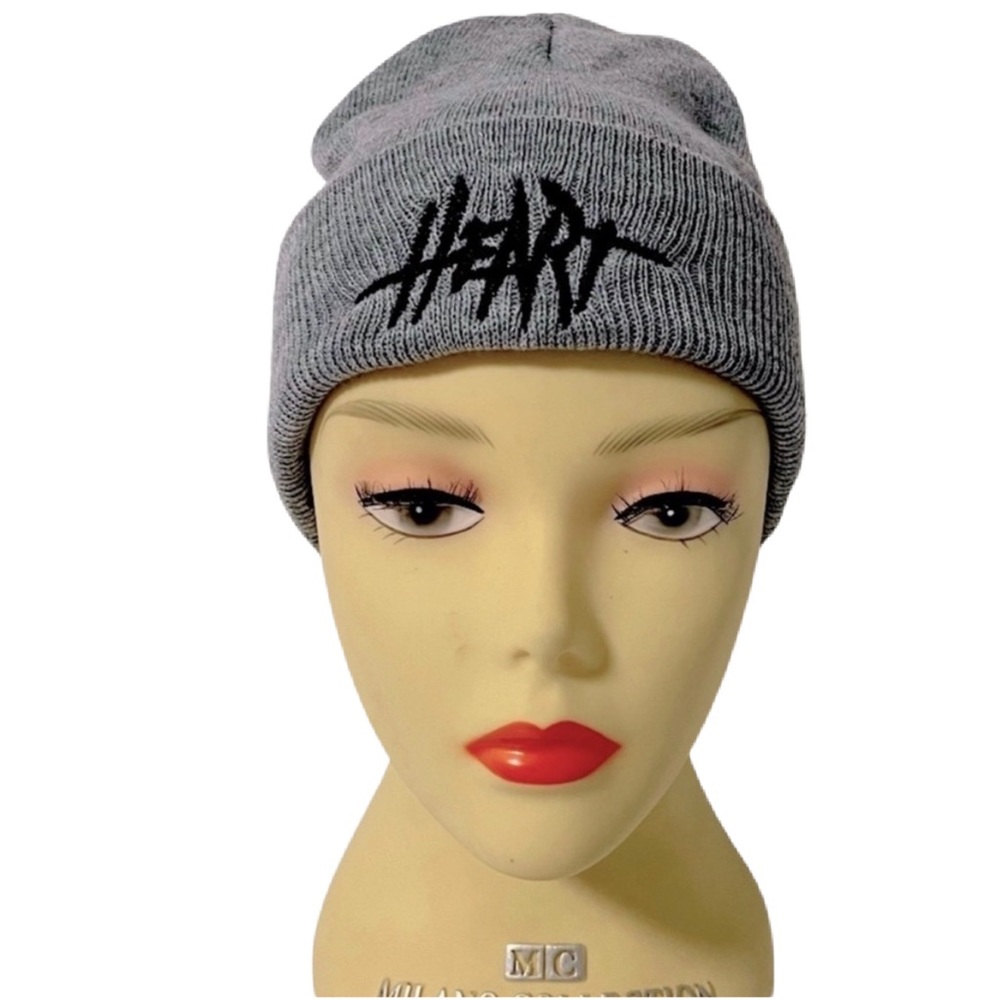 1017-Embroidered Knitted Beanie- Gray